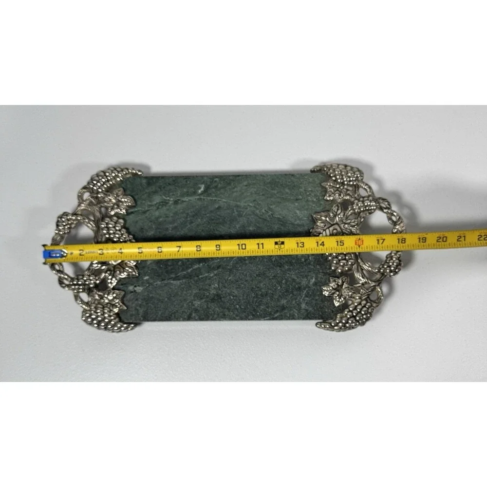 Goldinger Green Marble Silverplate Cheese Serving Plate Handles Grape‎ Leaves